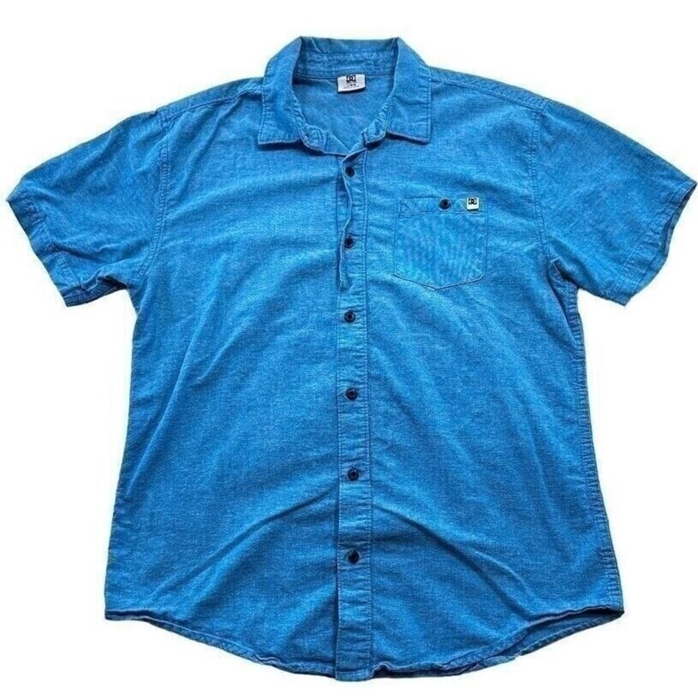 DC Mens Large Button Up Shirt Blue‎ Skater Casual Short Sleeve Streetwear Sk8